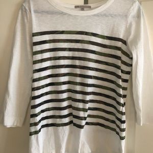 White w/ Camo Stripe 3/4 Sleeve Tee